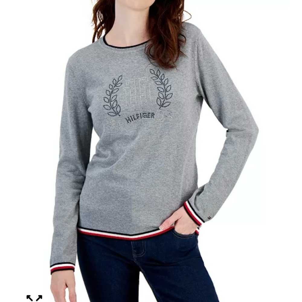 Tommy Hilfiger Gray Crewneck Sweater with Athletic-Inspired Style